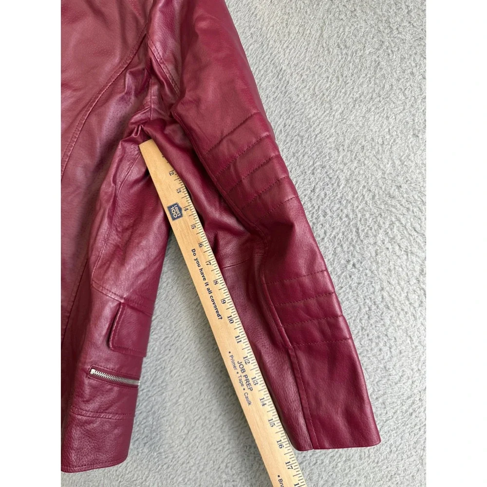 Roaman's Jacket Womens 16W Burgundy Leather Asymmetrical‎ Zip Moto Quilted Plus